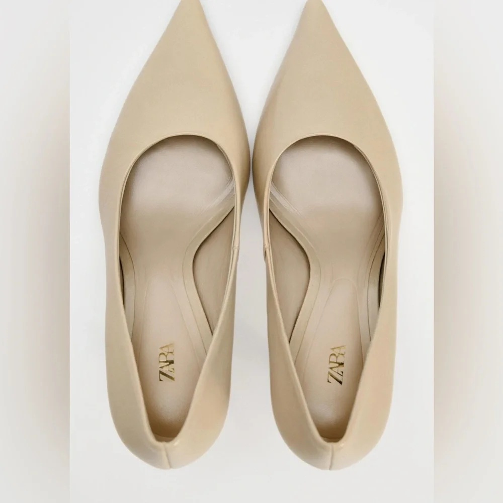 BRAND NEW ZARA LEATHER HEELS 38 with tag on (no box )! - Picture 3 of 12